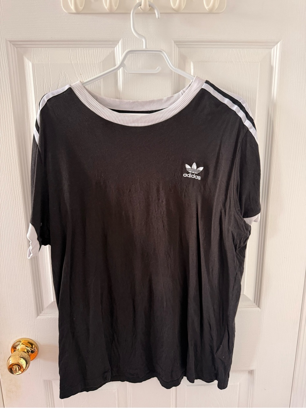 adidas Black Tee with White Trefoil and Stripes